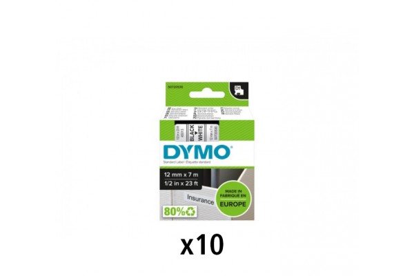 DYMO Ruban D1 noir sur blanc, 12 x 7 mm, pack éco 8 + 2