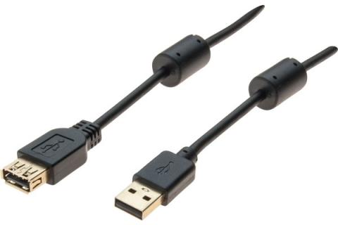 Rallonge USB 2.0 type A / B  avec ferrites noire - 1,0 m